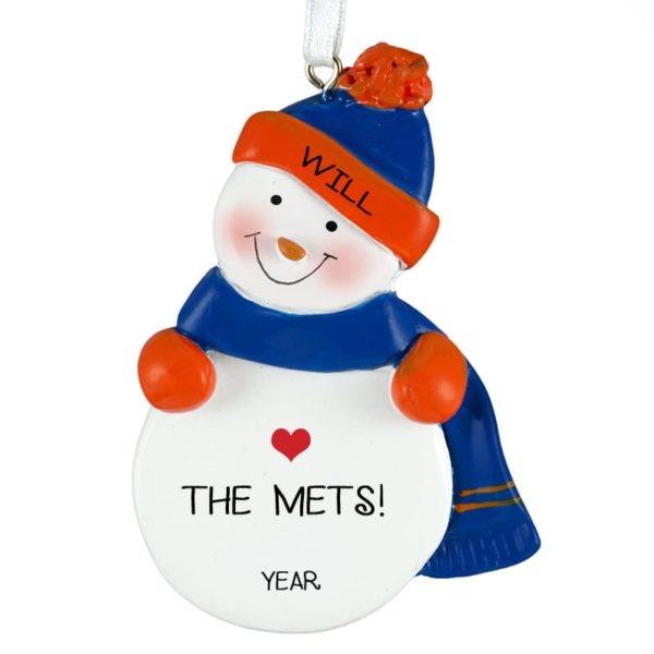 Personalized New York Mets ORANGE & BLUE Snowman Ornament