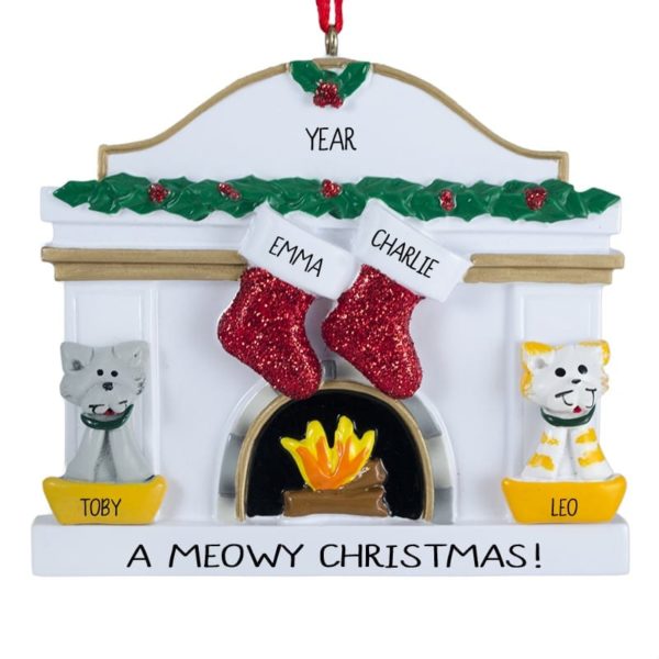 Personalized Couple With 2 Cats White Fireplace Ornament