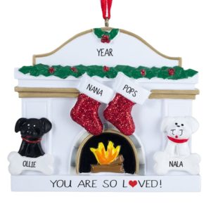 Grandparents + 2 Dogs White Fireplace Personalized Ornament