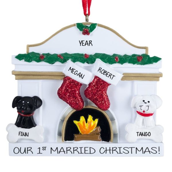 Our 1st Married Christmas With 2 Dogs Fireplace Ornament