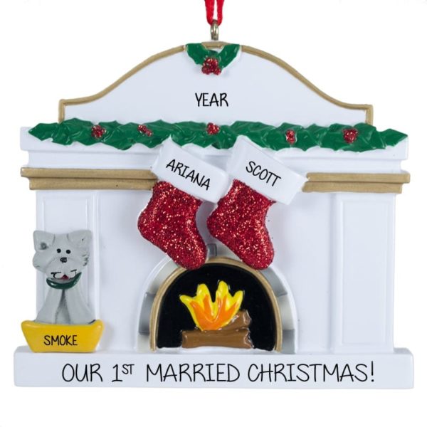 Our 1st Married Christmas Couple With CAT Fireplace Ornament