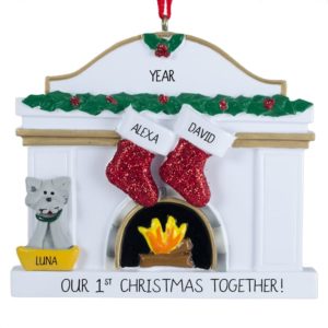 Our 1st Christmas Together Couple With Cat Fireplace Ornament