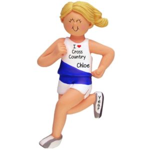 Personalized Girl Cross Country Runner Ornament BLONDE