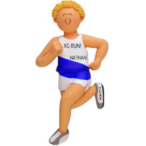 Personalized Male Cross Country Runner Ornament BLONDE