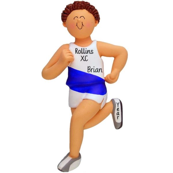 Personalized Male Cross Country Runner Ornament BROWN Hair