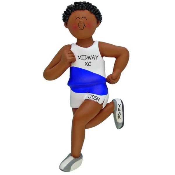 Personalized Cross Country Male Runner Ornament AFRICAN AMERICAN