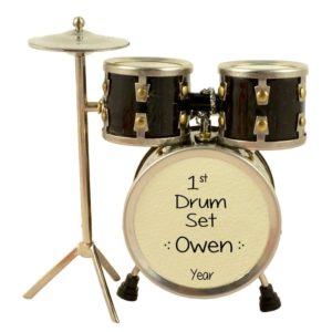 First Drum Set BLACK Personalized Ornament