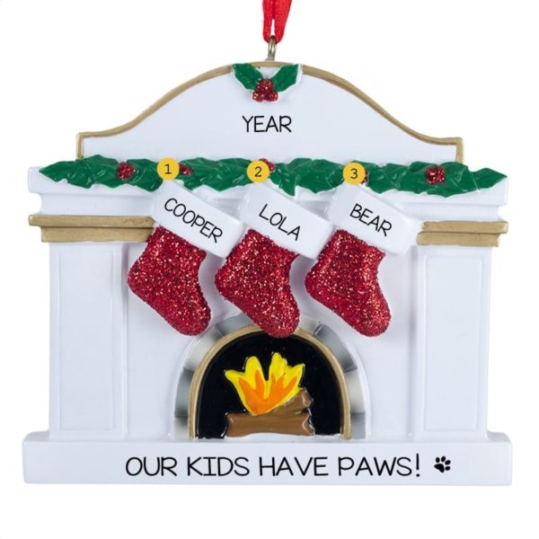 Three Dogs Glittered Stockings On WHITE Fireplace Ornament