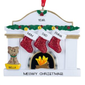 Family Of 3 With Cat WHITE Fireplace Ornament