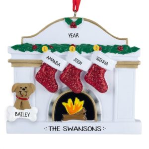 Family Of 3 With Dog WHITE Fireplace Ornament