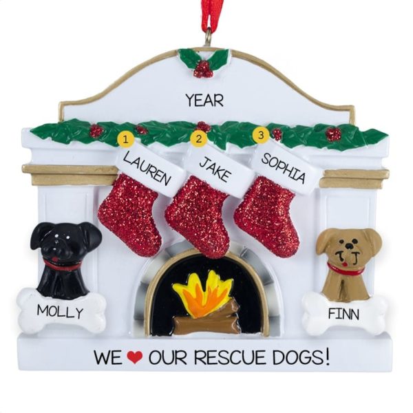 Image of Family Of 3 With 2 Dogs WHITE Fireplace Ornament