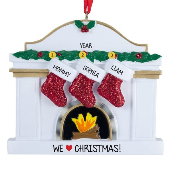 Image of Single Parent + 2 Kids WHITE Fireplace Ornament