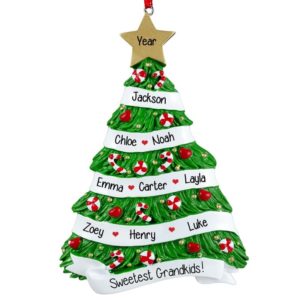 Personalized 9 Grandkids Decorative Green Christmas Tree Ornament