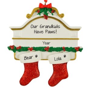 Image of Personalized 2 Granddoggies Mantle Glittered Stockings Ornament