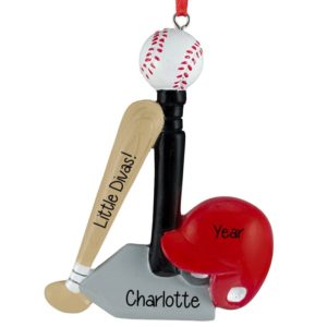 Personalized Girl's T-Ball Stand, Bat & Helmet Ornament