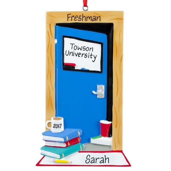 Personalized Dorm Door BLUE Stacked Books & Mug Ornament