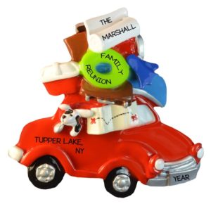 Are We There Yet Family Reunion Road Trip RED Car Ornament