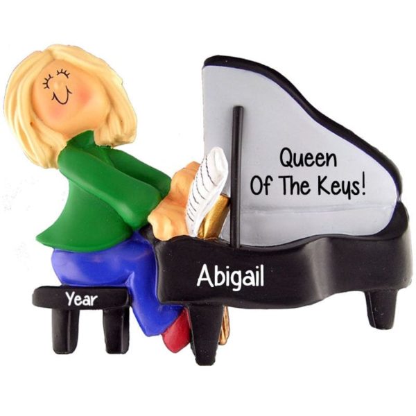 Image of Queen Of The Keys Personalized BLONDE FEMALE Pianist Ornament
