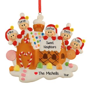Five Neighbors Gingerbread House Personalized Ornament