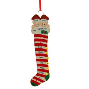 Image of Personalized Grandparents + 6 Grandkids Candy Cane Stocking Ornament