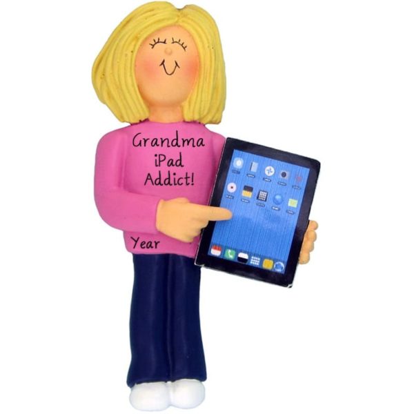 Personalized Grandma And Her iPad Ornament BLONDE