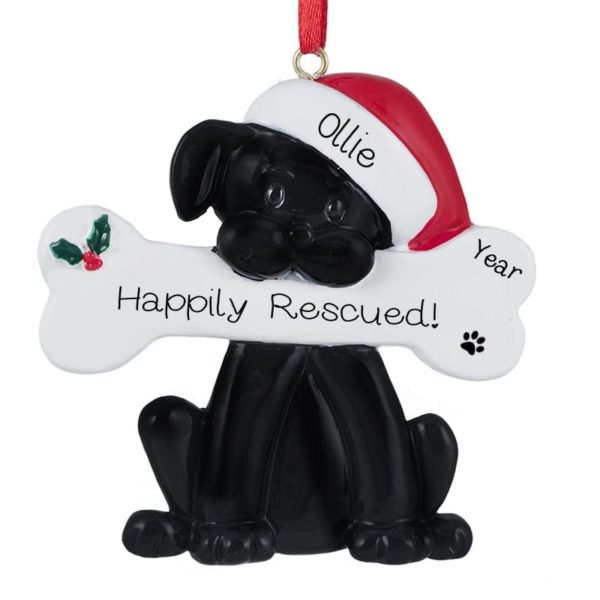 Personalized BLACK Rescue Dog Santa Hat + Dogbone Ornament
