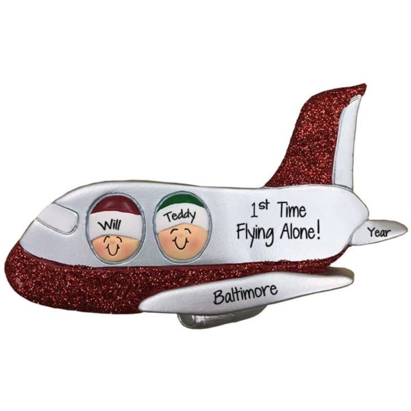 Image of Personalized 2 Siblings Flying Together On Airplane Ornament
