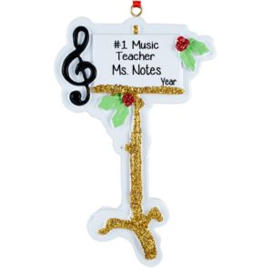 Personalized Music Teacher Treble Clef Music Stand Glittered Ornament