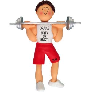 Image of Edify Or Bust Male Weight Lifter Ornament BROWN Hair
