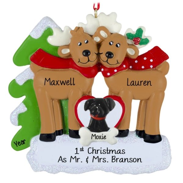 First Christmas As Mr. + Mrs. Deer Couple + Dog Ornament