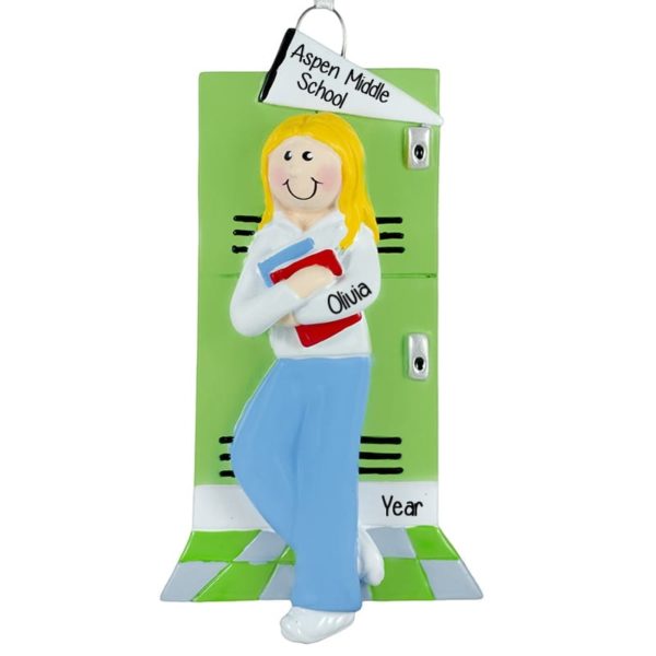 Personalized Middle School Girl At Locker Ornament BLONDE