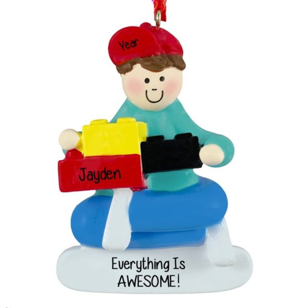 Boy Holding Lego Blocks Everything Is Awesome Ornament BROWN Hair