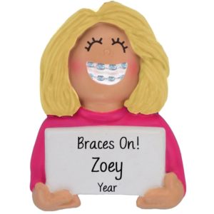 Personalized BRACES ON GIRL Metal Mouth Ornament BLONDE GIRL