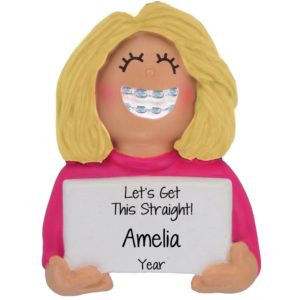 Let's Get This Straight Brace On Personalized Ornament FEMALE BLONDE