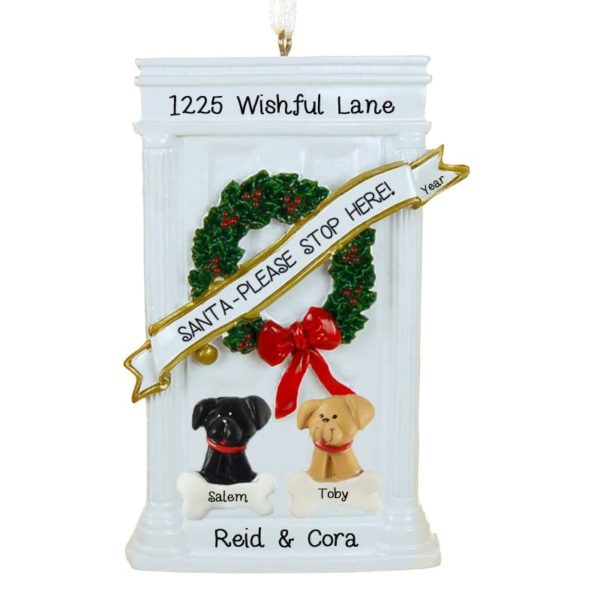 Personalized White Christmasy Door Wreath + 2 Dogs Ornament