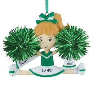 Image of Cheerleader GREEN Uniform Real Poms Personalized Ornament