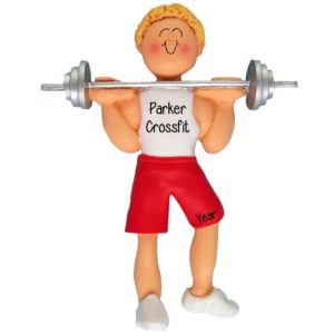 Personalized CrossFit Male Working Out Ornament BLONDE