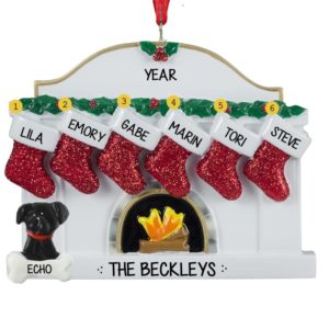 Family Of 6 With 1 Dog White Fireplace Ornament