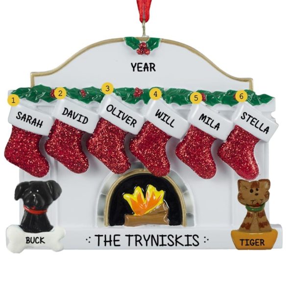 Family Of 6 + 2 Pets White Fireplace Ornament