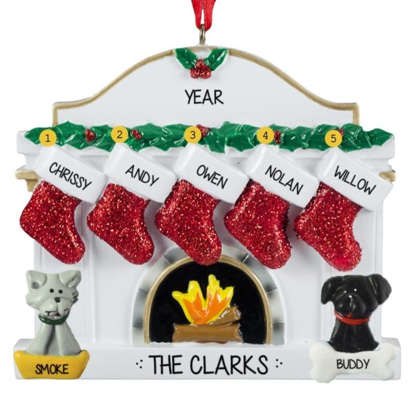 Family Of 5 + 2 Pets White Fireplace Ornament