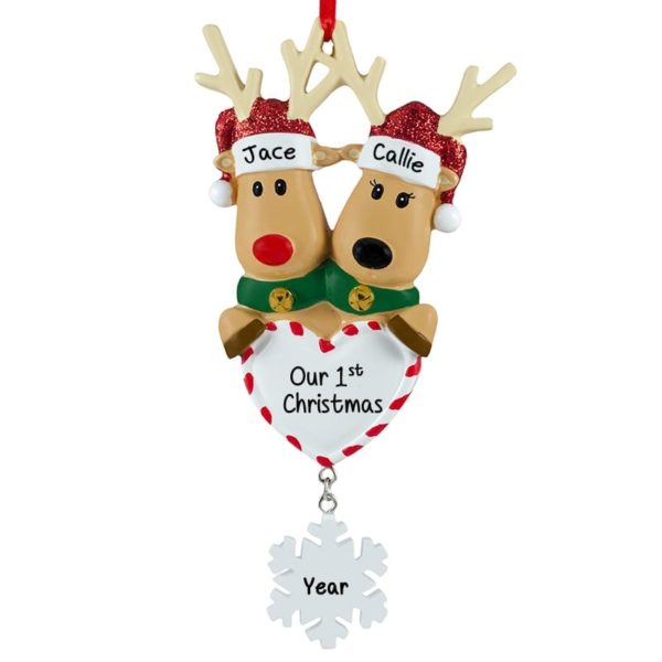 Our 1st Christmas Deer Couple Dangling Flake Ornament