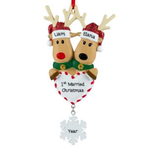 Our 1st Married Christmas Deer Couple Dangling Flake Ornament