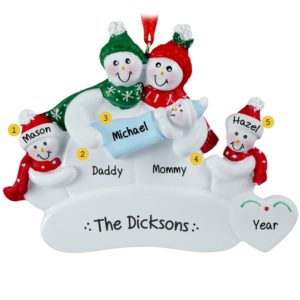 Snow Family of 5 with Baby BOY Ornament