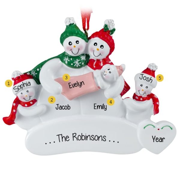 Snow Family of 5 with Baby Girl Ornament