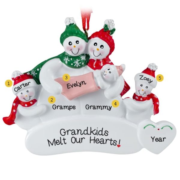 Grandparents with 2 Grandkids + Baby Granddaughter Snowfamily Ornament