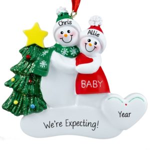 Image of Personalized Expecting Snow Couple RED/GREEN Christmas Ornament