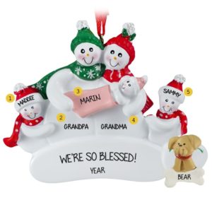 Grandparents with 2 Grandkids + Baby GIRL + Dog Ornament