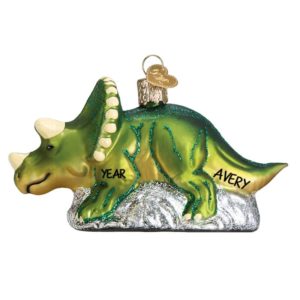 Image of Personalized Triceratops Dinosaur Glittered Glass Ornament