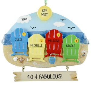Image of Personalized 4 Beach Chairs Birthday Celebration Ornament