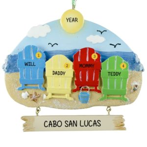Family of 4 Beach Vacation Adirondack Chairs Ornament